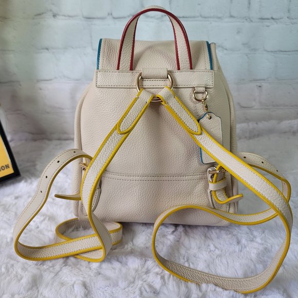 Coach Mini Turnlock Backpack White Leather With Colorblock Edge - Picture 5 of 13